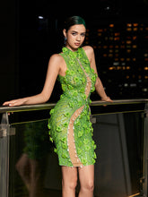 Midori Sleeveless Flower Rhinestone Mini Dress